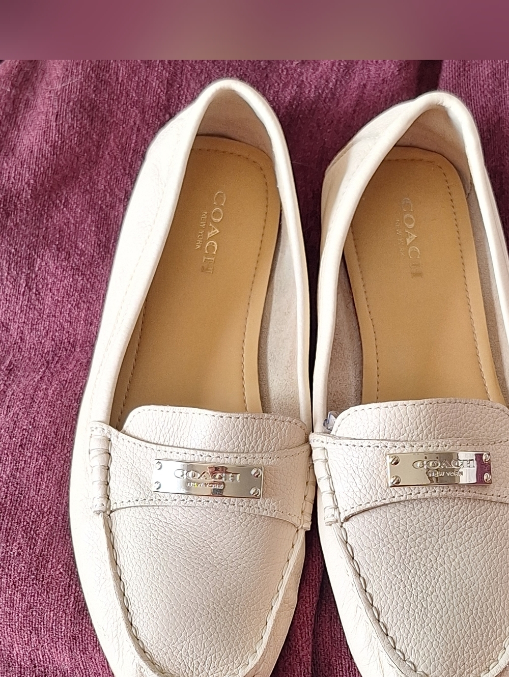 Coach Cream Pebbled Leather Loafers - Picture 4 of 14